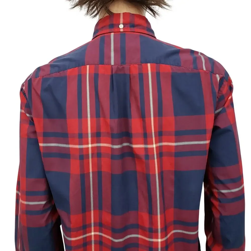 J. CREW Tartan Plaid Shirt Men XL Red Navy Multicolor Long Sleeve Button Down
